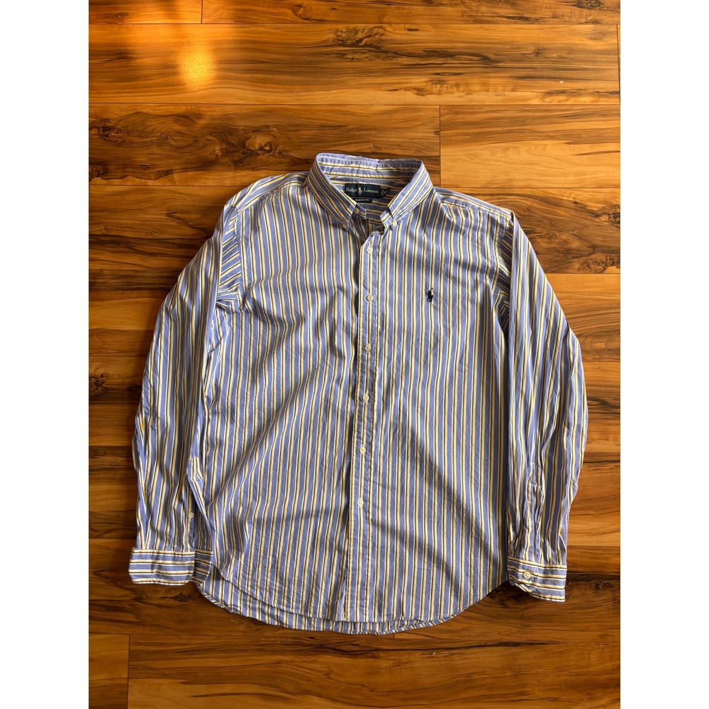 Polo Ralph Lauren Mens XL Classic Fit Striped Button Down Shirt Blue Yellow